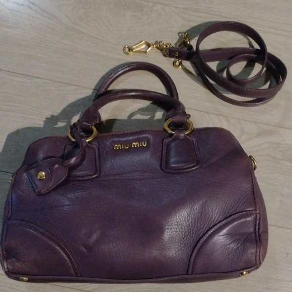 Miu Miu Purple Gold HardwareBowler Boston Two Way Sachel Shoulder Crossbody Bag - Picture 2 of 16